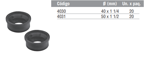 Transición de 40 x 1 1/4” y 50 x 1 1/2”